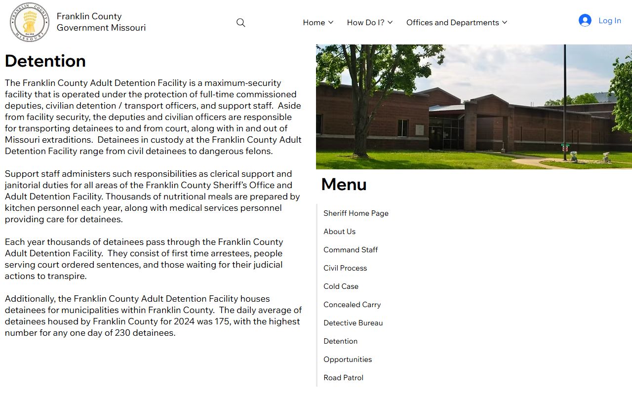 Franklin County Adult Detention Facility inmate population detention page