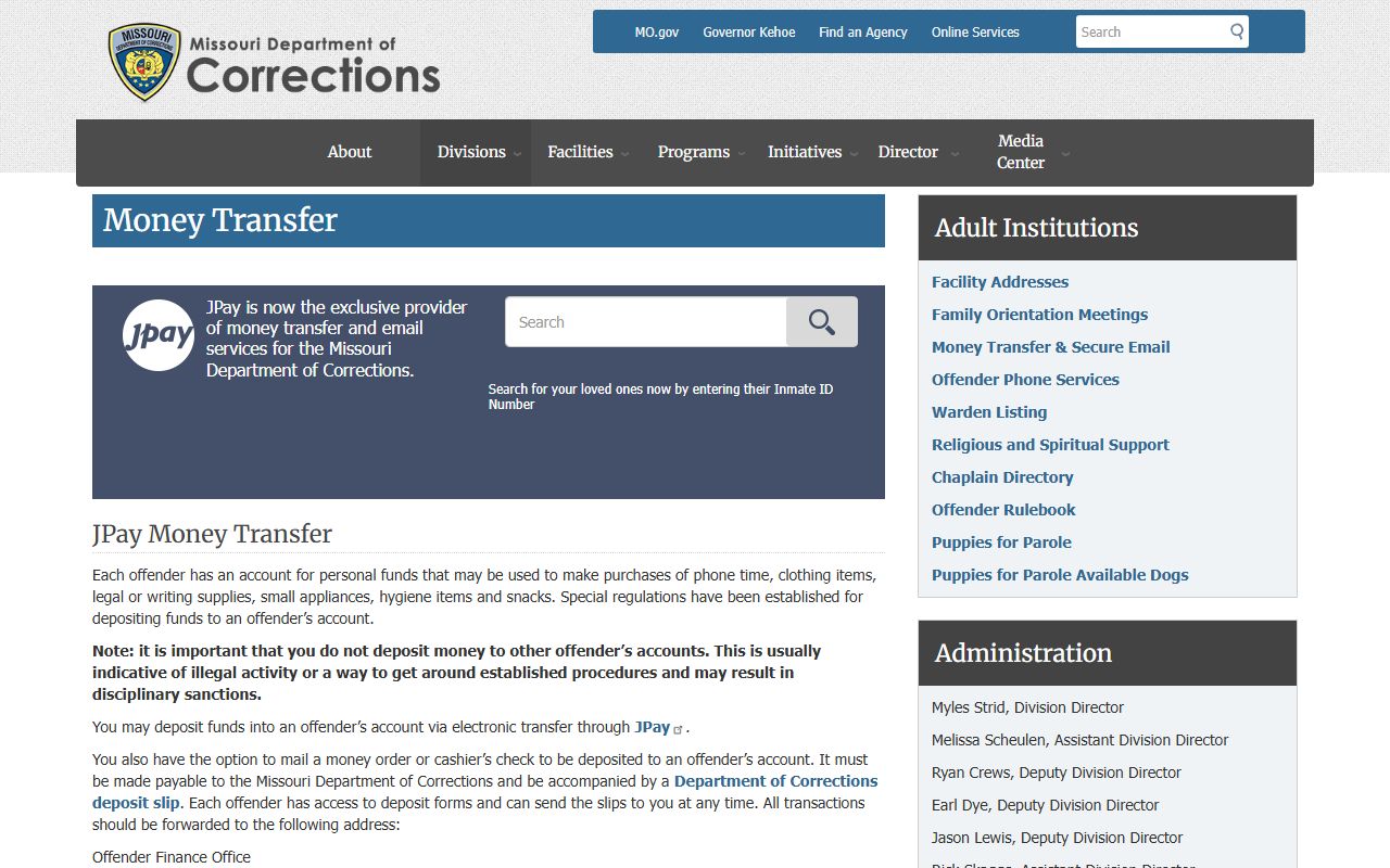 Missouri Eastern Correctional Center inmate money transfer options